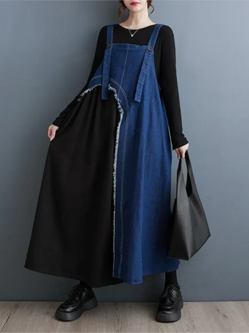 Denim Patchwork Long Sundress - Image 2