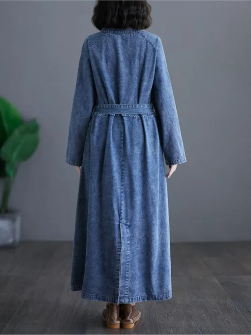 Oversized Denim V-Neck Long Dress - Image 2