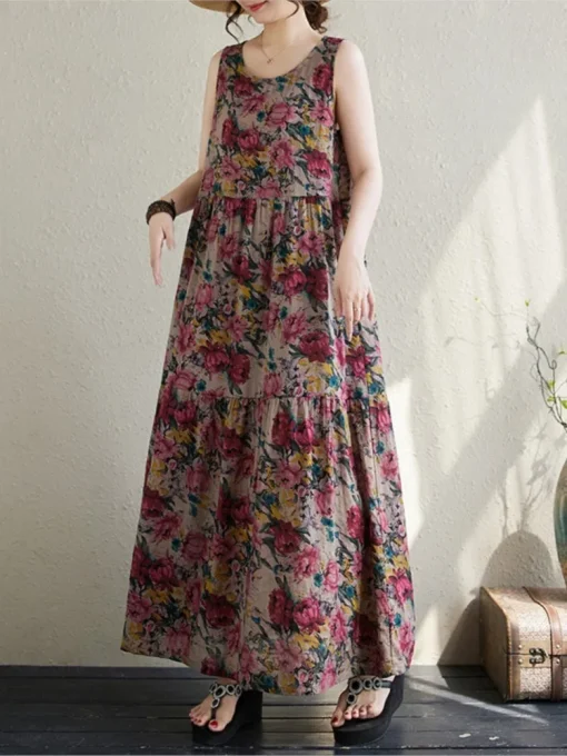 Oversized Floral Print Sleeveless Dress - Image 2