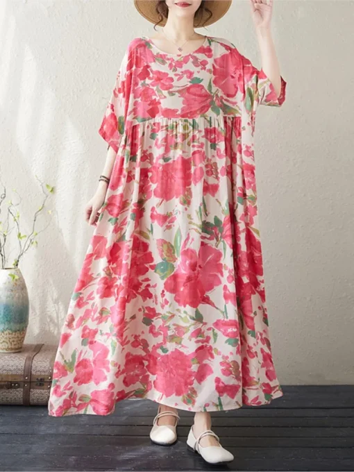 Oversized Floral Print Summer Dress - Image 2