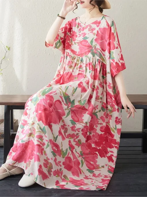 Oversized Floral Print Summer Dress - Image 3