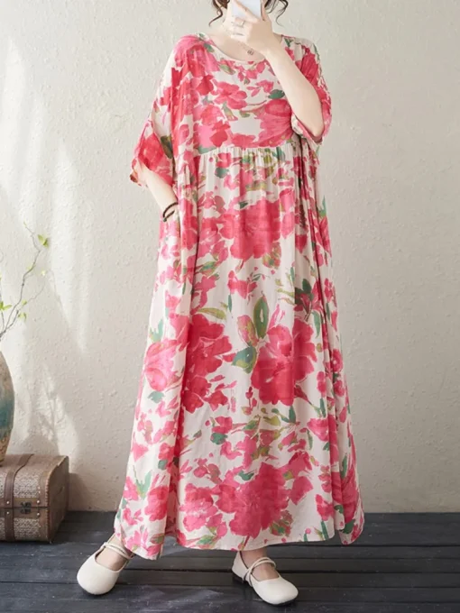 Oversized Floral Print Summer Dress - Image 5