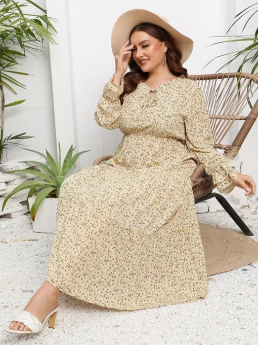 Plus Size Floral Chiffon Long Dress - Image 2