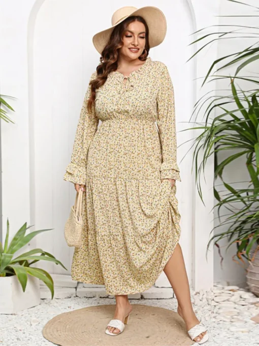 Plus Size Floral Chiffon Long Dress - Image 3