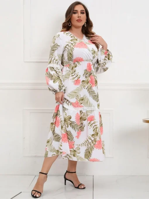 Plus Size Floral Print Long Dress - Image 3