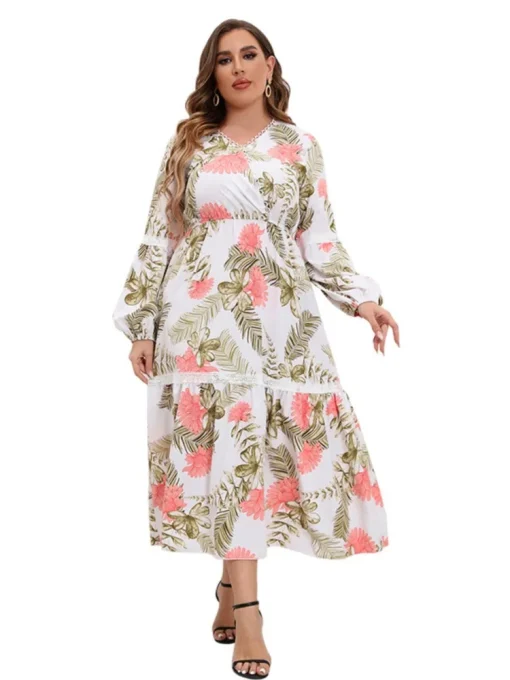 Plus Size Floral Print Long Dress - Image 4