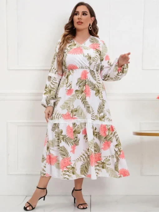 Plus Size Floral Print Long Dress