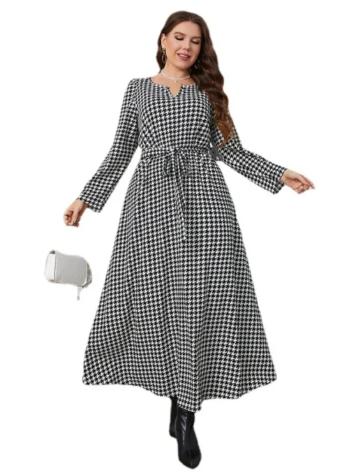 Plus Size Plaid Print Long Sleeve Dress - Image 4