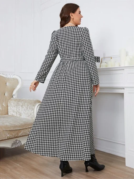 Plus Size Plaid Print Long Sleeve Dress