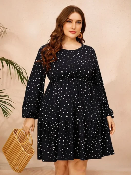 Plus Size Polka Dot Midi Dress - Image 2