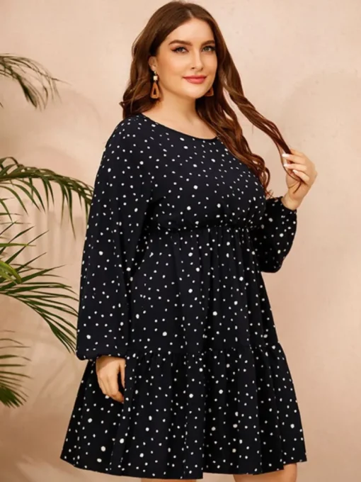 Plus Size Polka Dot Midi Dress - Image 3