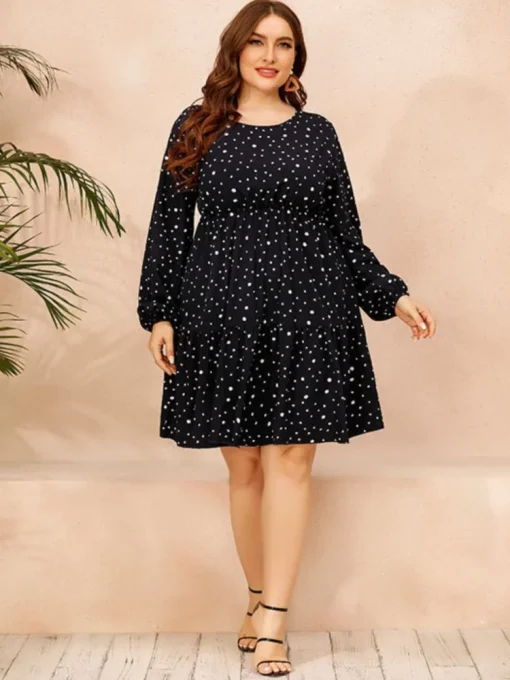 Plus Size Polka Dot Midi Dress - Image 5