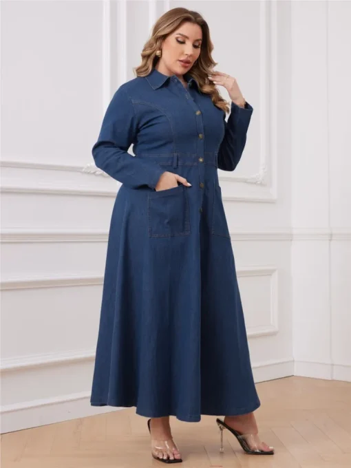 Plus Size Denim Long Sleeve Dress - Image 4