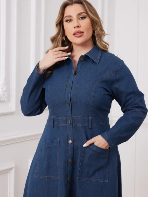 Plus Size Denim Long Sleeve Dress - Image 5