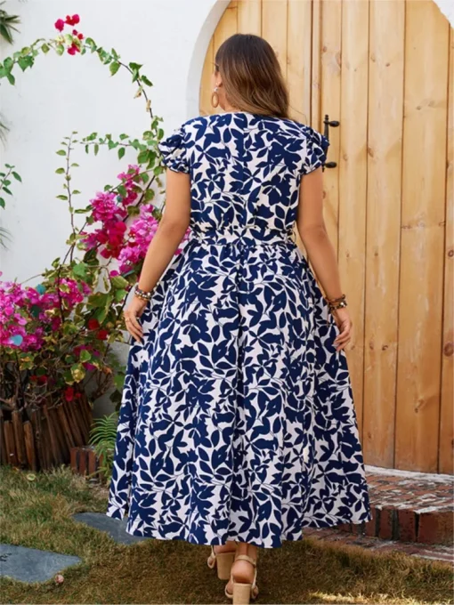 Plus Size Floral Print V-Neck Summer Dress - Image 3