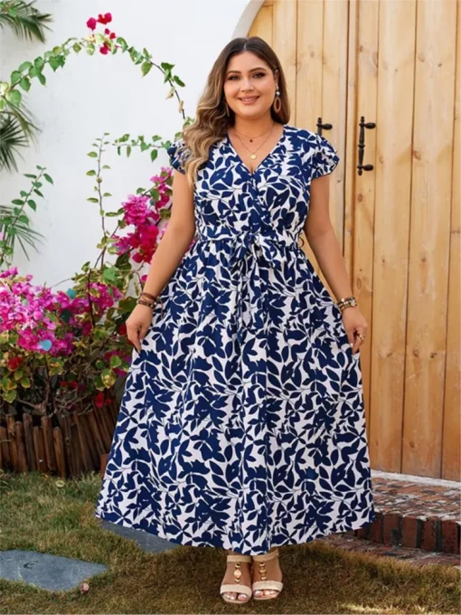 Plus Size Floral Print V-Neck Summer Dress