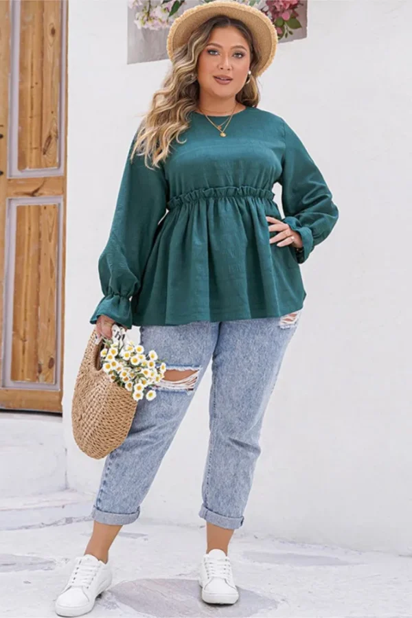 Plus Size Ruffle Puff Sleeve Pullover