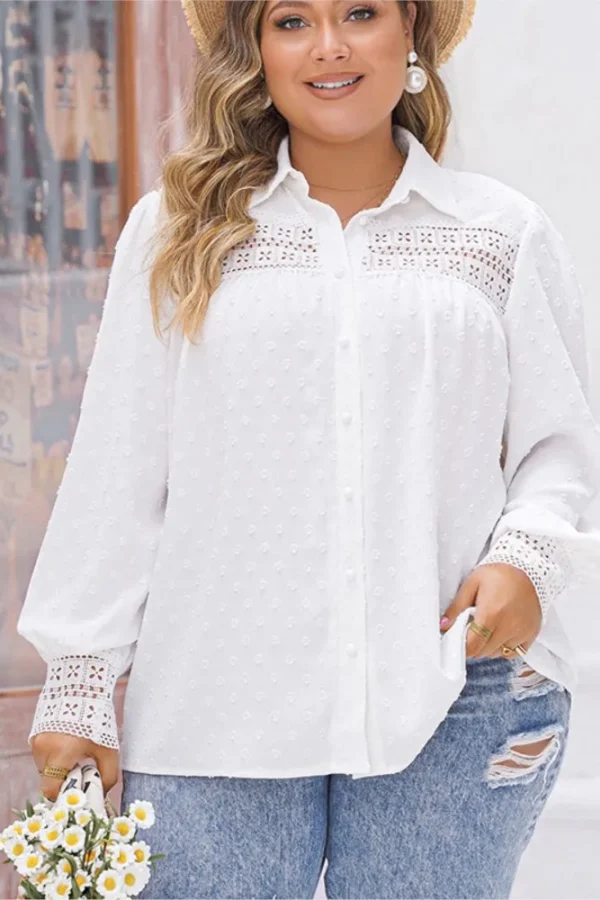 Plus Size Hollow Out Long Sleeve Blouse