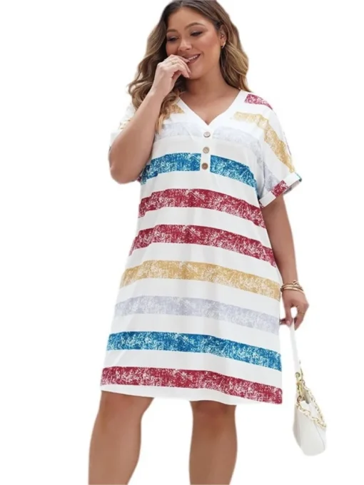 Plus Size Striped V-Neck Midi Dress - Image 5