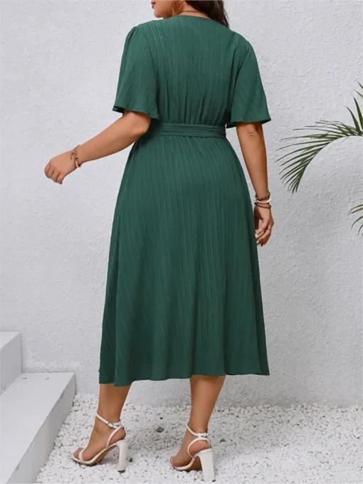 Plus Size Embroidery Patchwork V-Neck Long Dress - Image 3