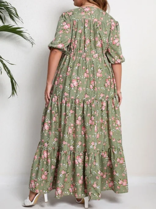 Plus Size Floral Print V-Neck Dress - Image 2