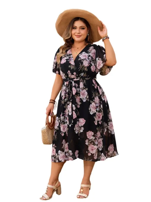 Plus Size Floral Print Midi Dress - Image 5