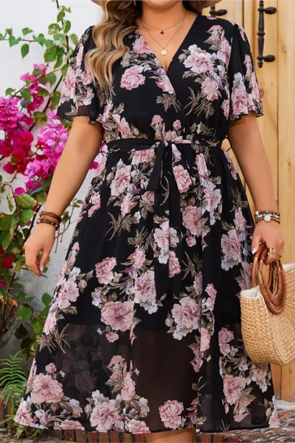 Plus Size Floral Print Midi Dress