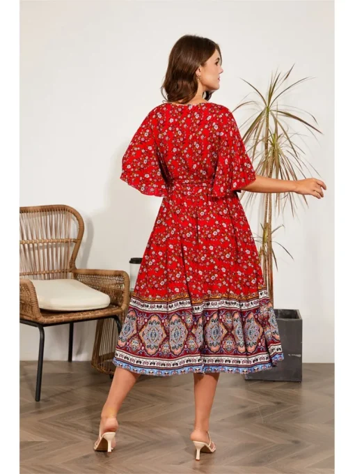 Plus Size Floral Ethnic Print Long Summer Dress - Image 5