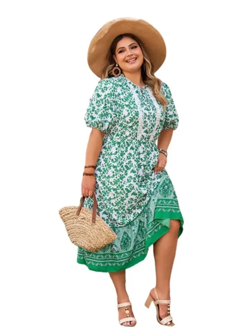 Plus Size Floral Striped Print Long Dress - Image 4