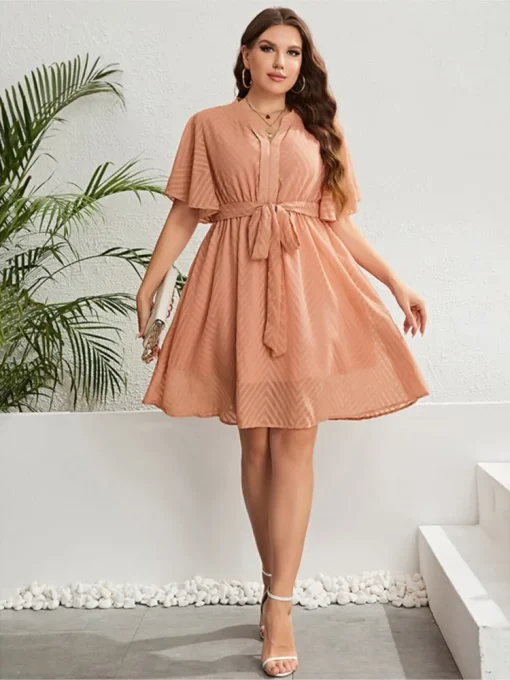 Plus Size Pink V-Neck Midi Dress - Image 2