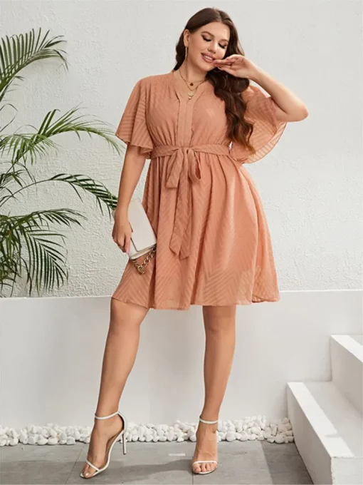 Plus Size Pink V-Neck Midi Dress - Image 3