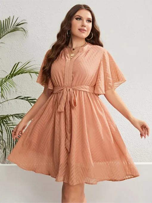 Plus Size Pink V-Neck Midi Dress - Image 4