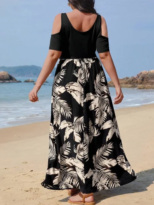 Plus Size Floral V-Neck Ruffle Dress - Image 2