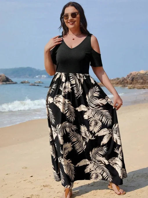 Plus Size Floral V-Neck Ruffle Dress - Image 3