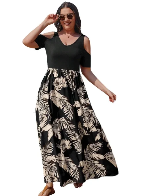 Plus Size Floral V-Neck Ruffle Dress - Image 4