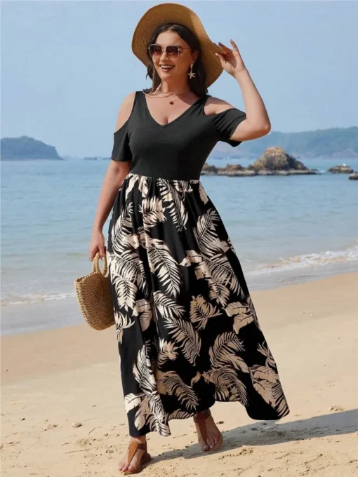 Plus Size Floral V-Neck Ruffle Dress - Image 5