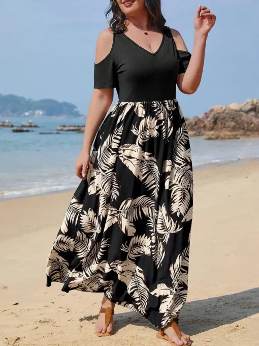 Plus Size Floral V-Neck Ruffle Dress