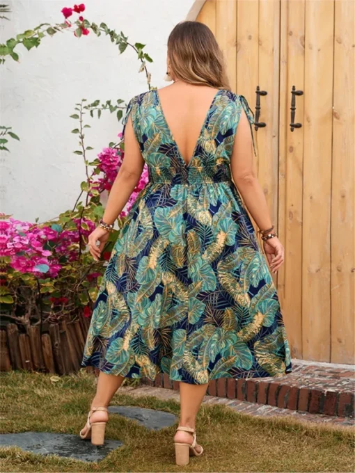 Plus Size Floral Print V-Neck Midi Dress - Image 2