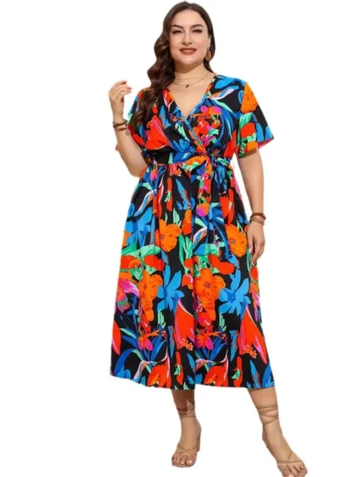 Plus Size V-Neck Floral Midi Dress - Image 4