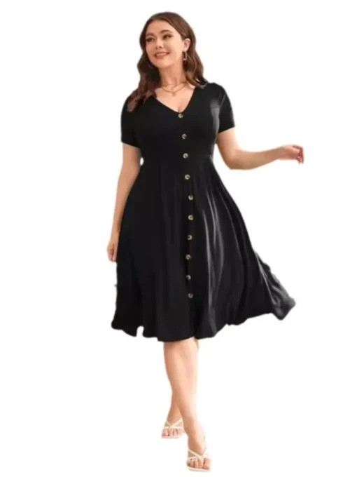 Plus Size V-Neck Midi Dress with A-Line Silhouette - Image 3