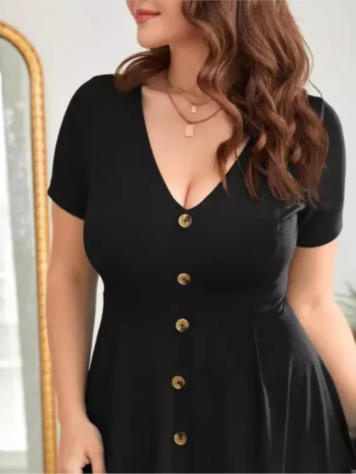 Plus Size V-Neck Midi Dress with A-Line Silhouette - Image 5