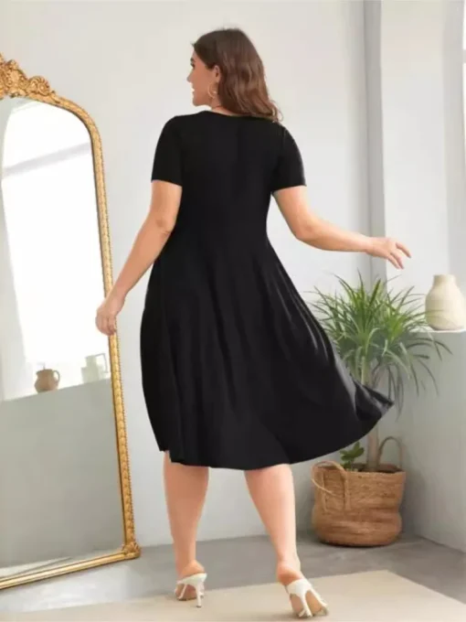 Plus Size V-Neck Midi Dress with A-Line Silhouette