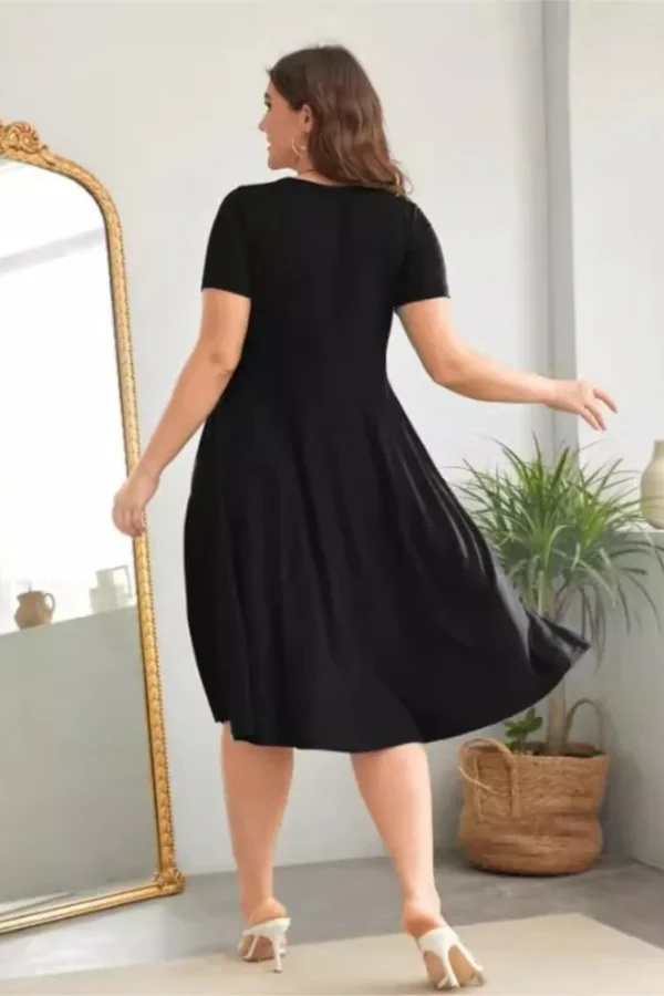 Plus Size V-Neck Midi Dress with A-Line Silhouette