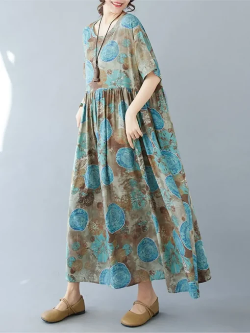 Polka Dot Print Casual Oversized Summer Long Dress - Image 2