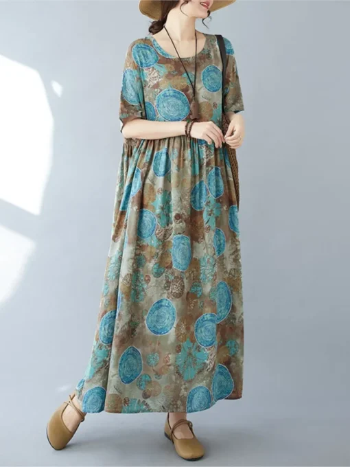 Polka Dot Print Casual Oversized Summer Long Dress - Image 3