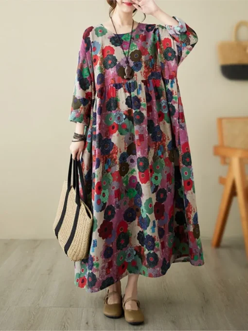 Oversized Floral Print Long Dress - Image 2