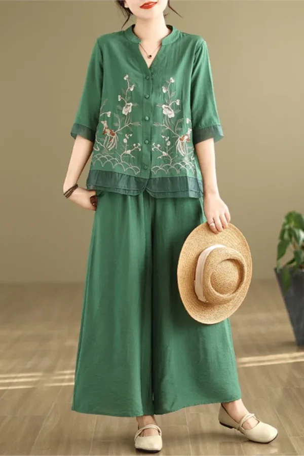 Summer Floral Embroidery 2-Piece Set