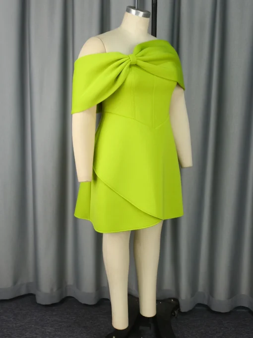 Green Off Shoulder Party Dress Plus Size - Image 3