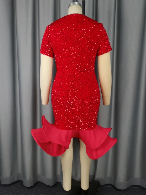 Red Sequin Velvet Party Dress - Image 2