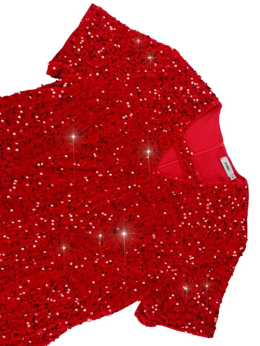 Red Sequin Velvet Party Dress - Image 4